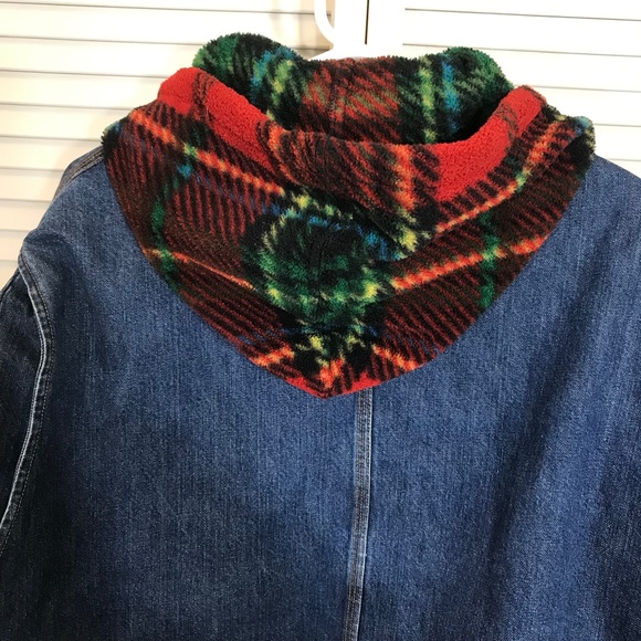 Vintage Polo Ralph Lauren Plaid Fleeced Hoodie Denim Trucker Jacket XL - Picture 8 of 14